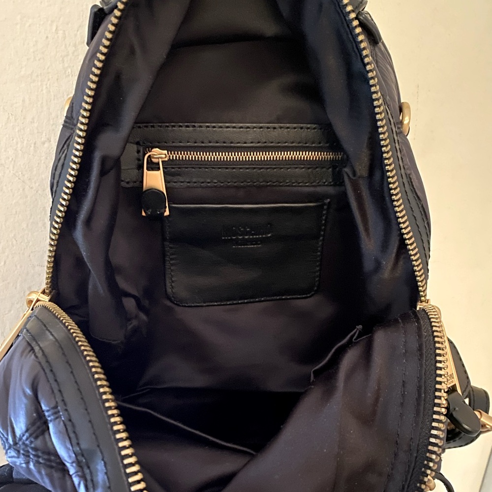 Moschino Small Black Quilted Backpack with Gold Tone Hardware, Zippers and Logo - Picture 5 of 6